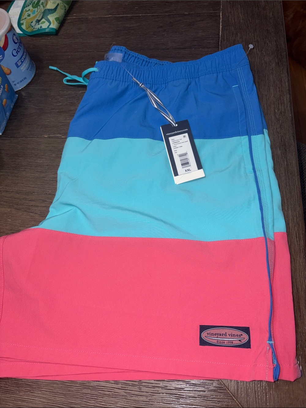 NWT Vineyard Vines Colorblock Swim Shorts - Blue, Teal & Coral Pink